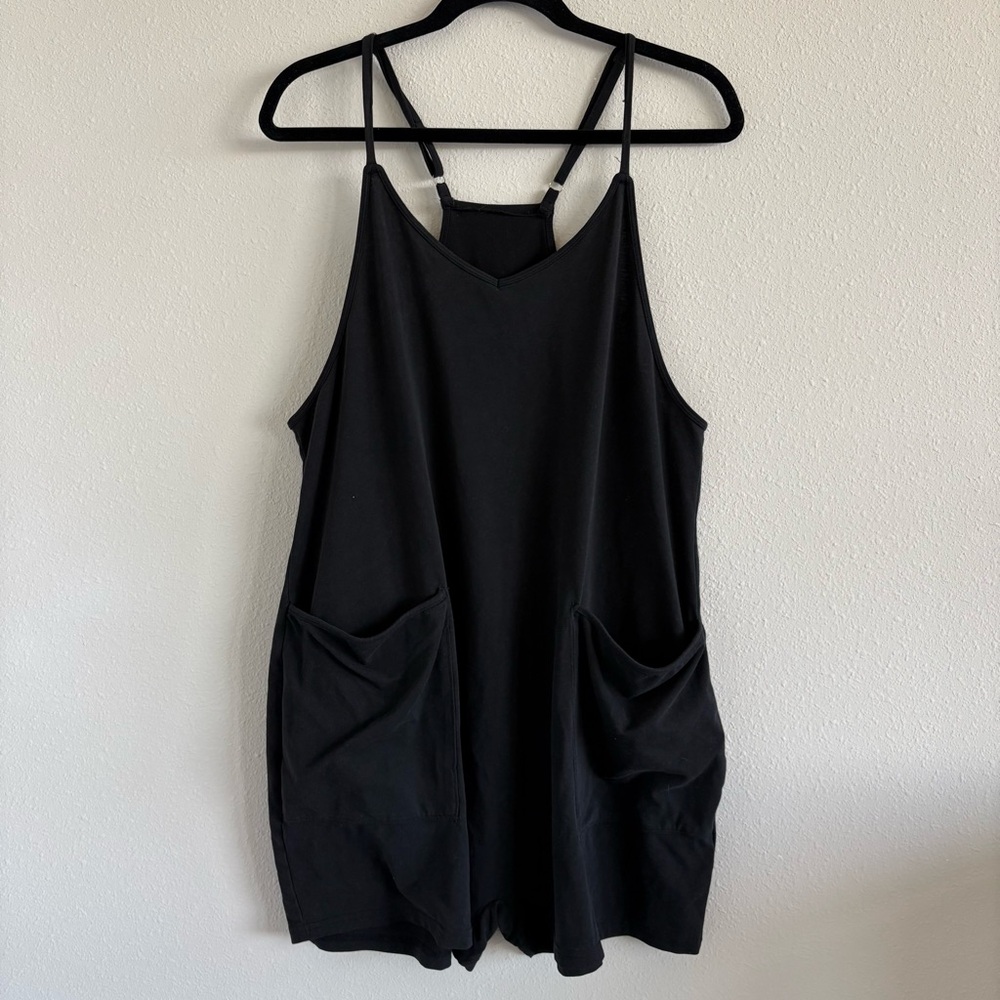 Black Sleeveless Romper with Front Pockets